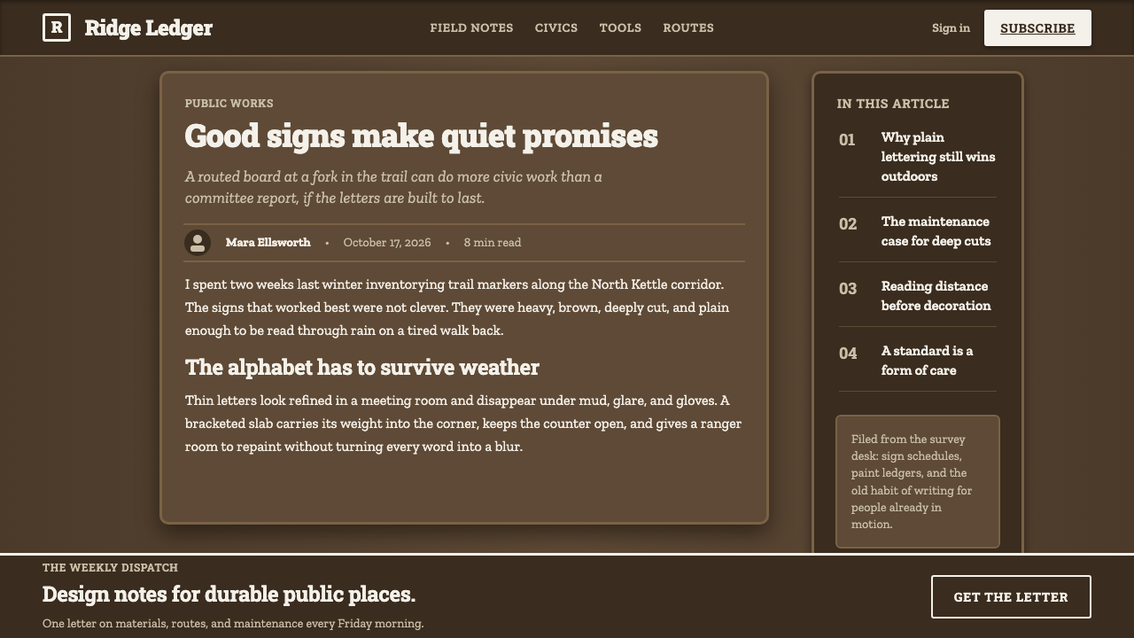 Clarendon Slab Serif design style applied to a Article page