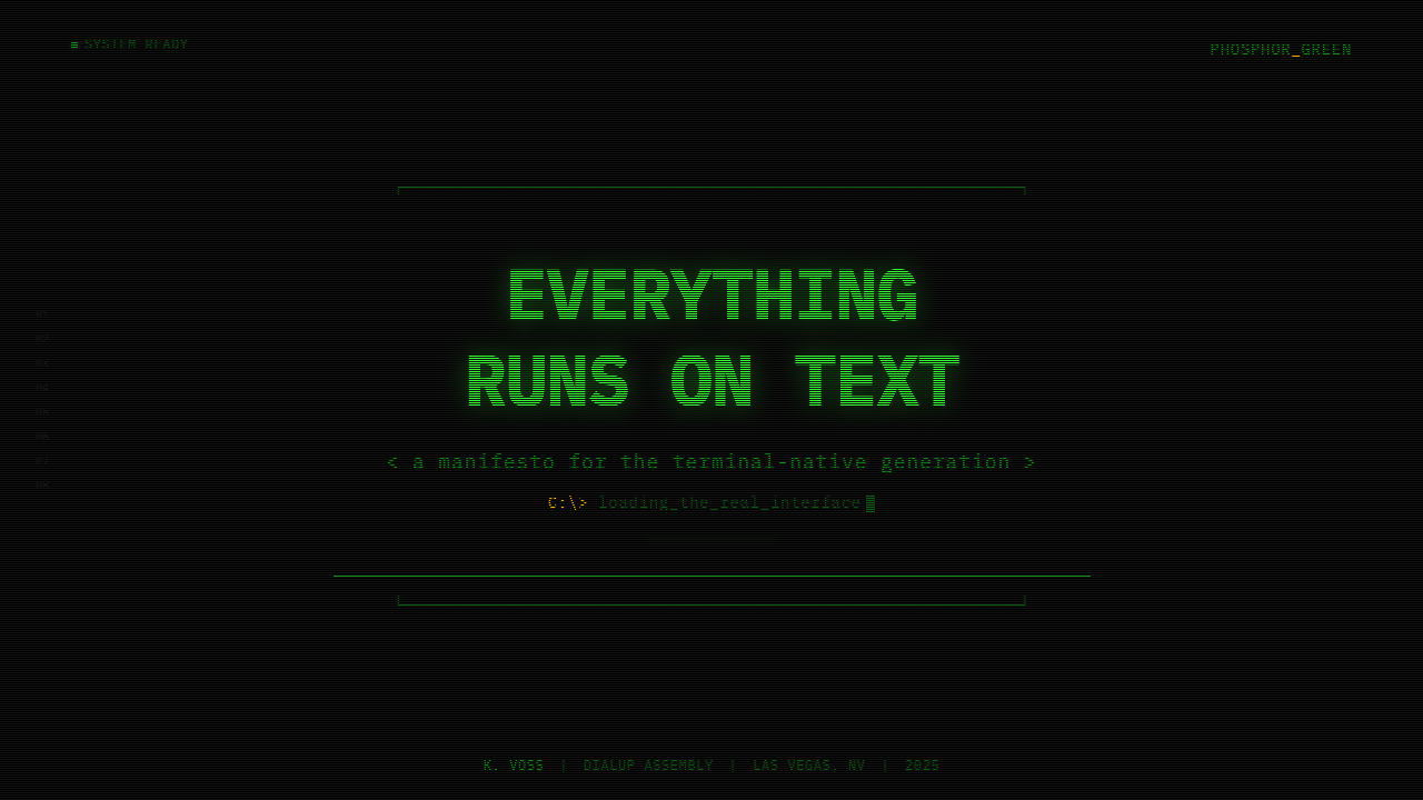 CLI Hacker Phosphor Green (1985) design style applied to a Slide · cover