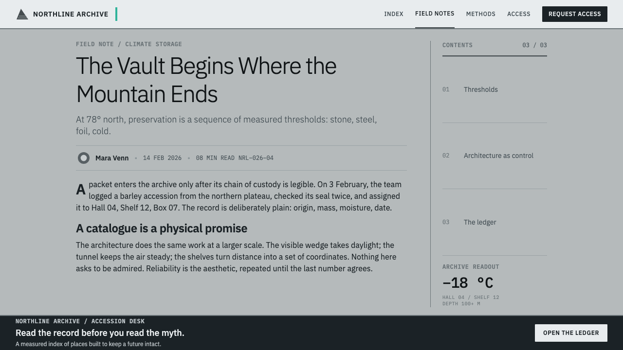 Climate Refuge Seed Archive design style applied to a Article page