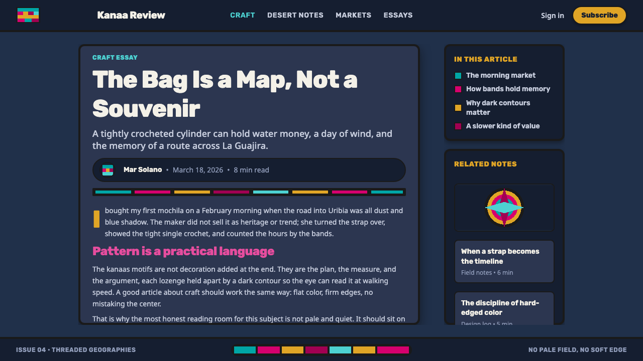 Wayuu Mochila Crochet design style applied to a Article page
