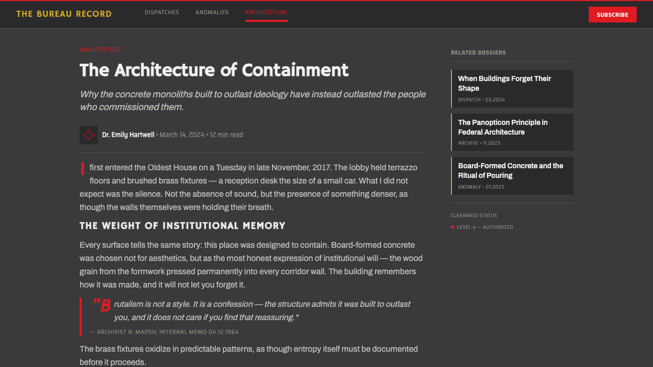 Control — Oldest House design style applied to a Article page