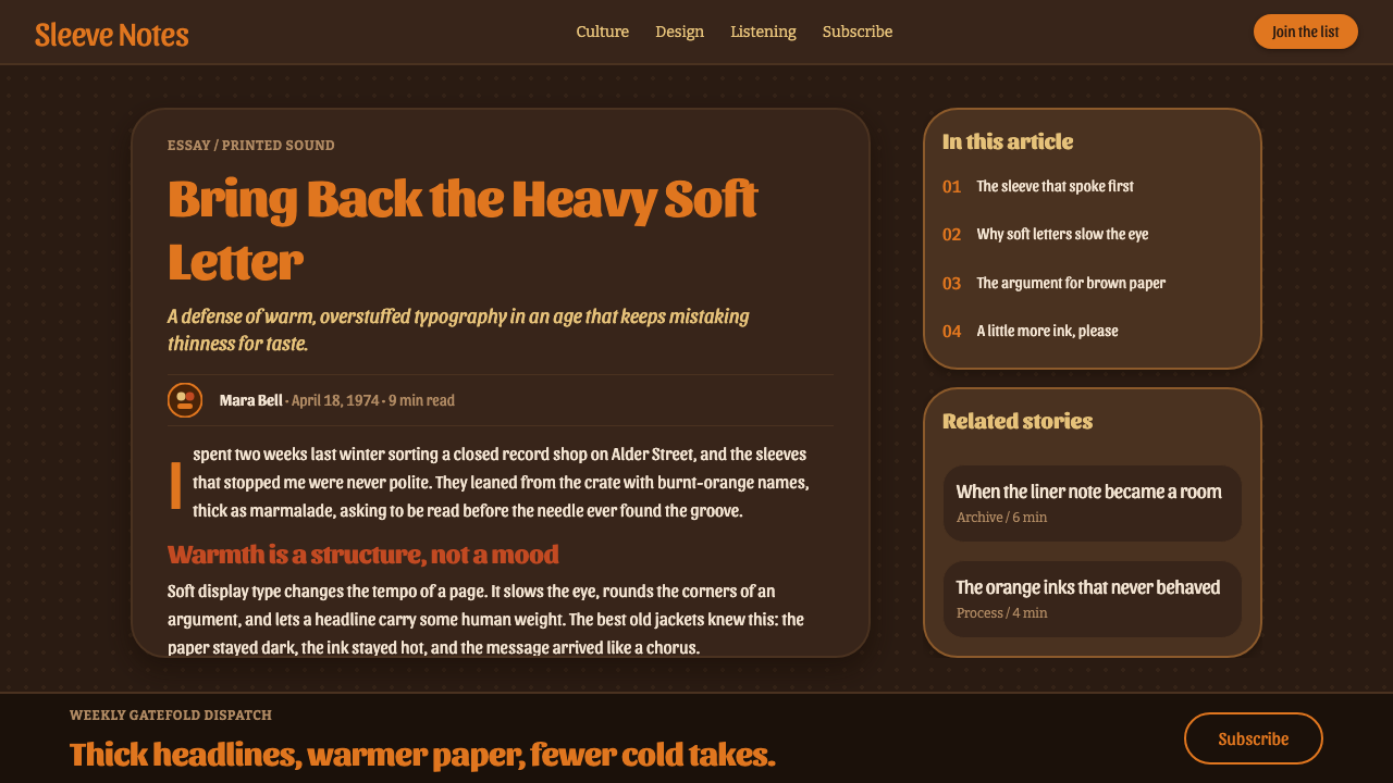 Cooper Black Display design style applied to a Article page