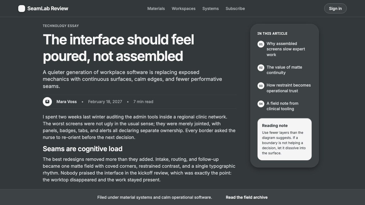 Corian Solid Surface design style applied to a Article page