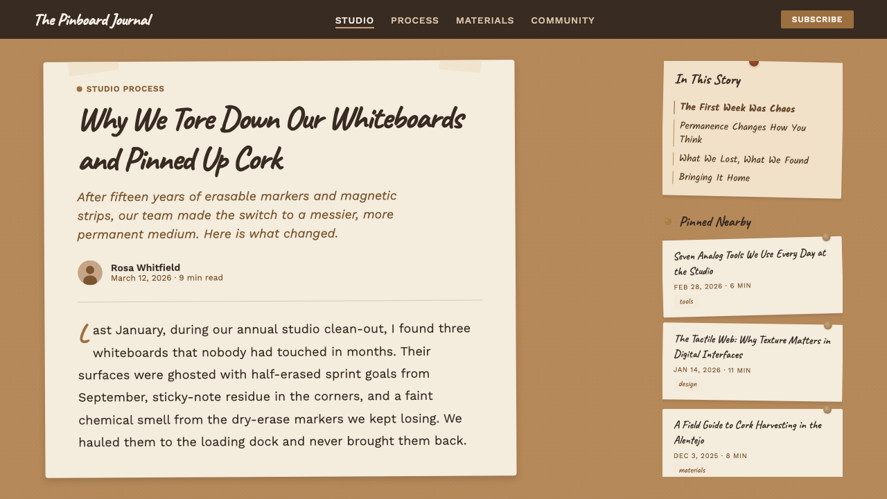 Cork Board Studio 设计风格用在文章页上