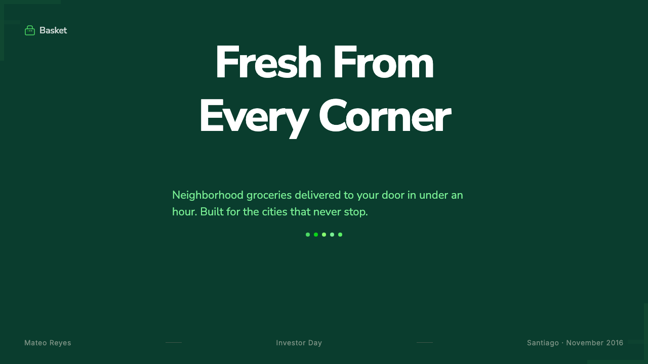 Cornershop App 设计风格用在幻灯片 · 封面上