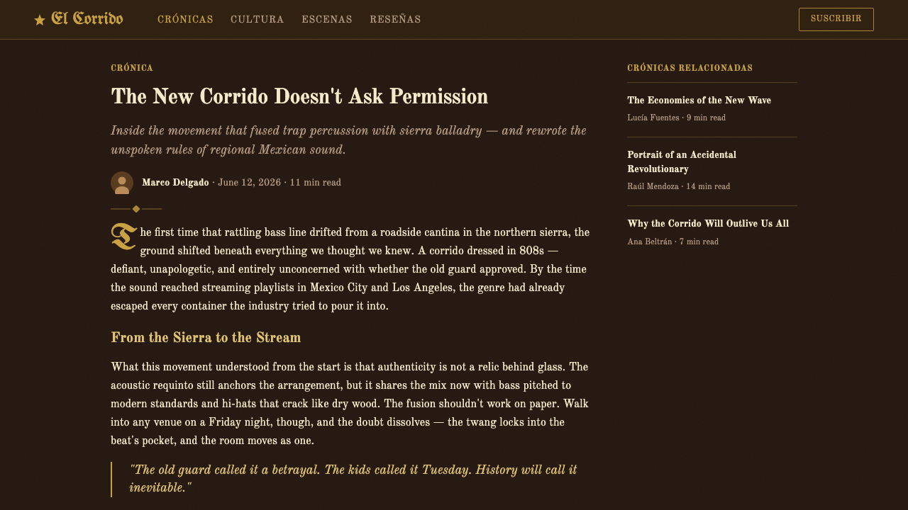 Corridos Tumbados 设计风格用在文章页上