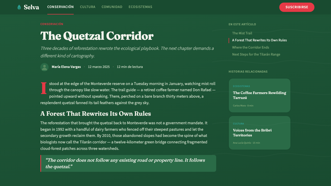 Costa Rica Pura Vida Eco 设计风格用在文章页上