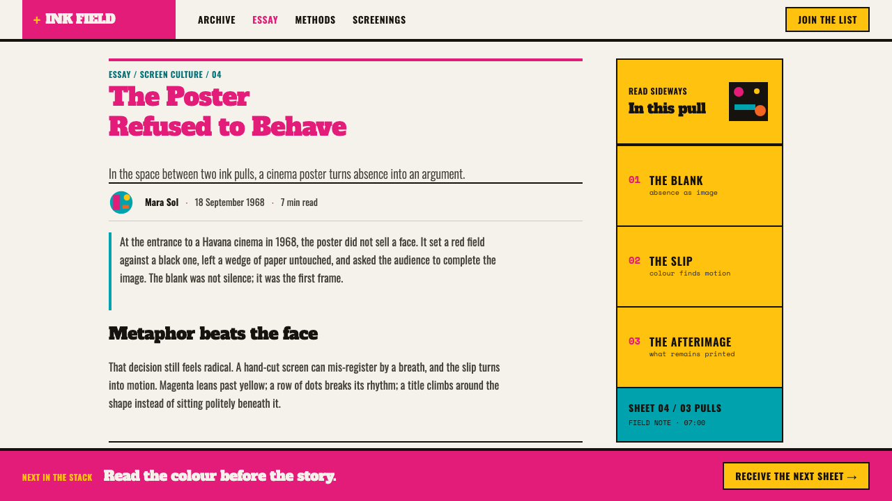 ICAIC Film Poster design style applied to a Article page