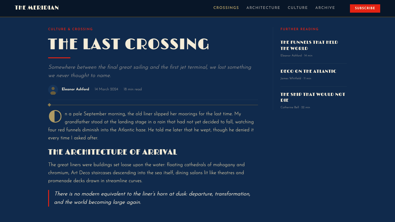 Cunard Liner Poster design style applied to a Article page