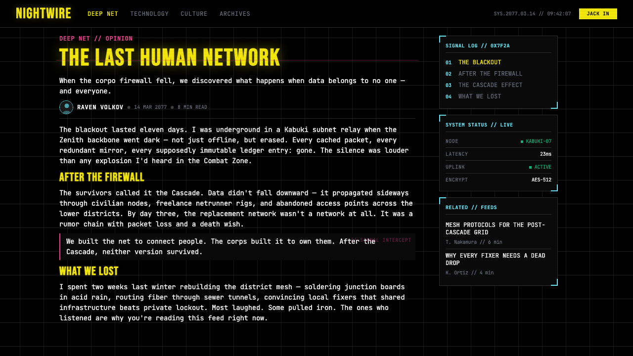 Cyberpunk 2077 (Screen UI) 设计风格用在文章页上