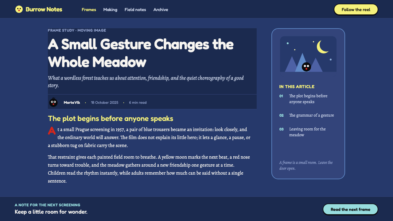 Krtek Animation design style applied to a Article page