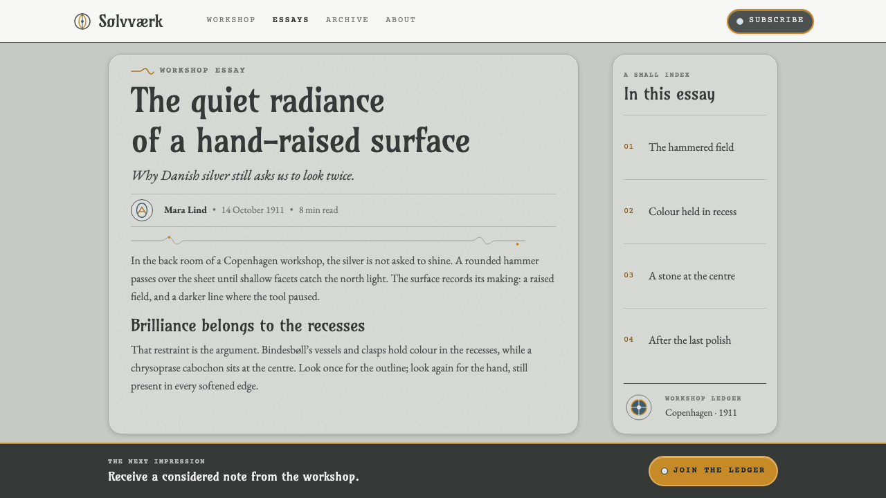 Danish Skønvirke Silver design style applied to a Article page