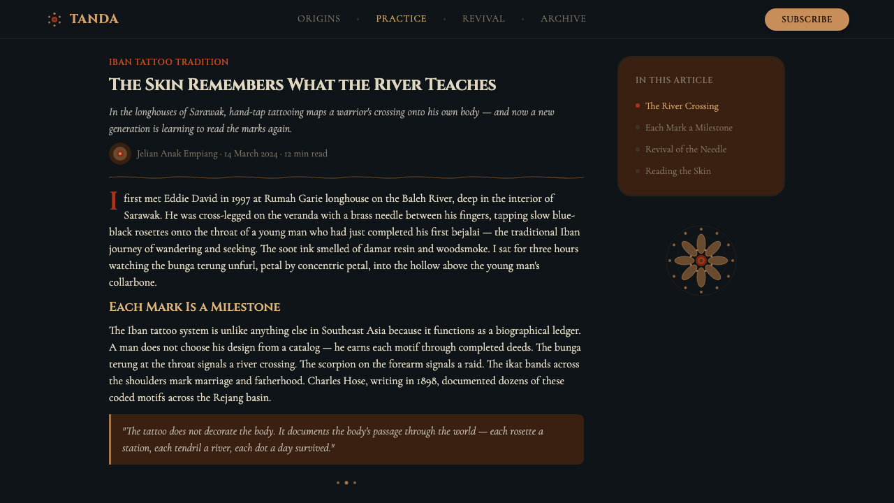 Dayak Borneo Tattoo (Iban) design style applied to a Article page