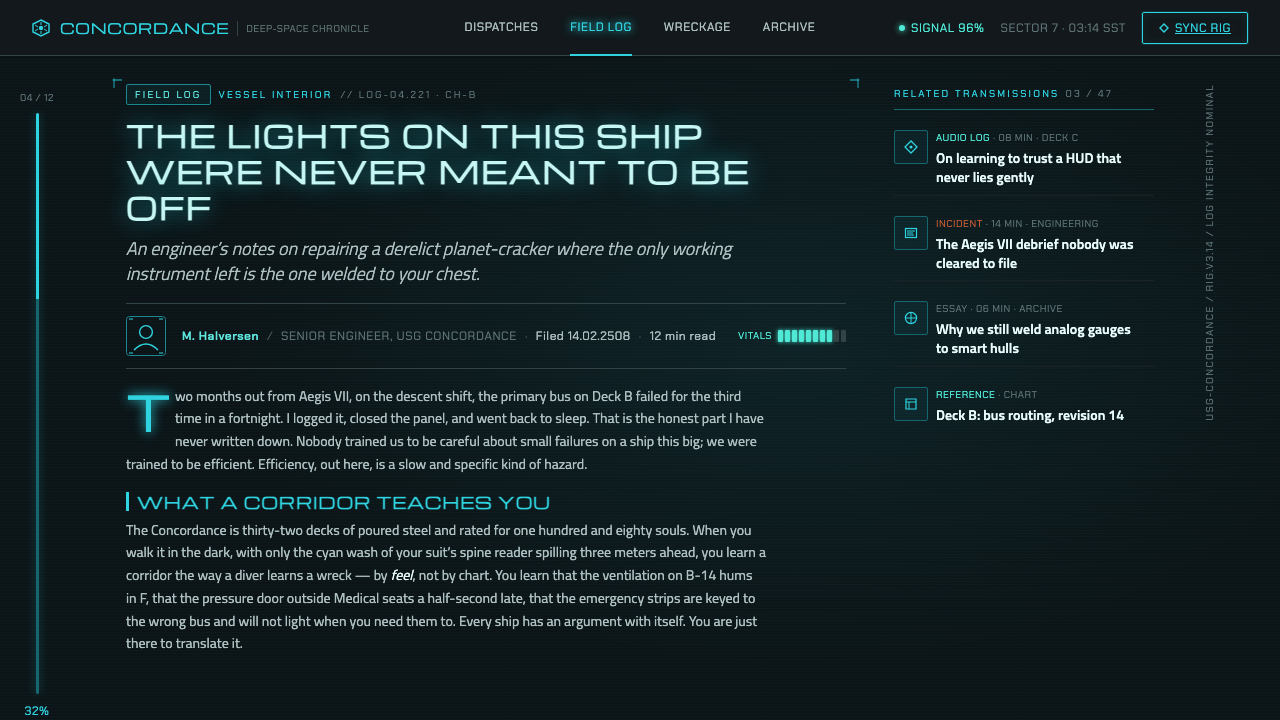Dead Space Ishimura design style applied to a Article page