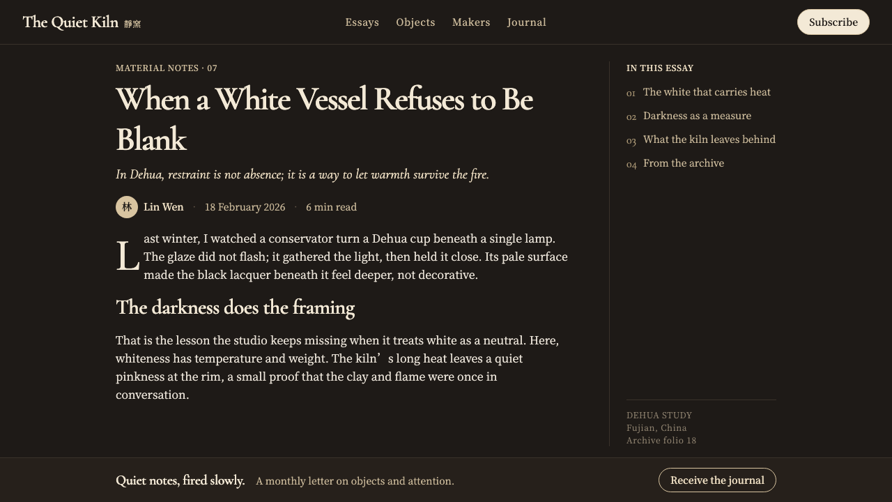 Dehua Blanc de Chine design style applied to a Article page