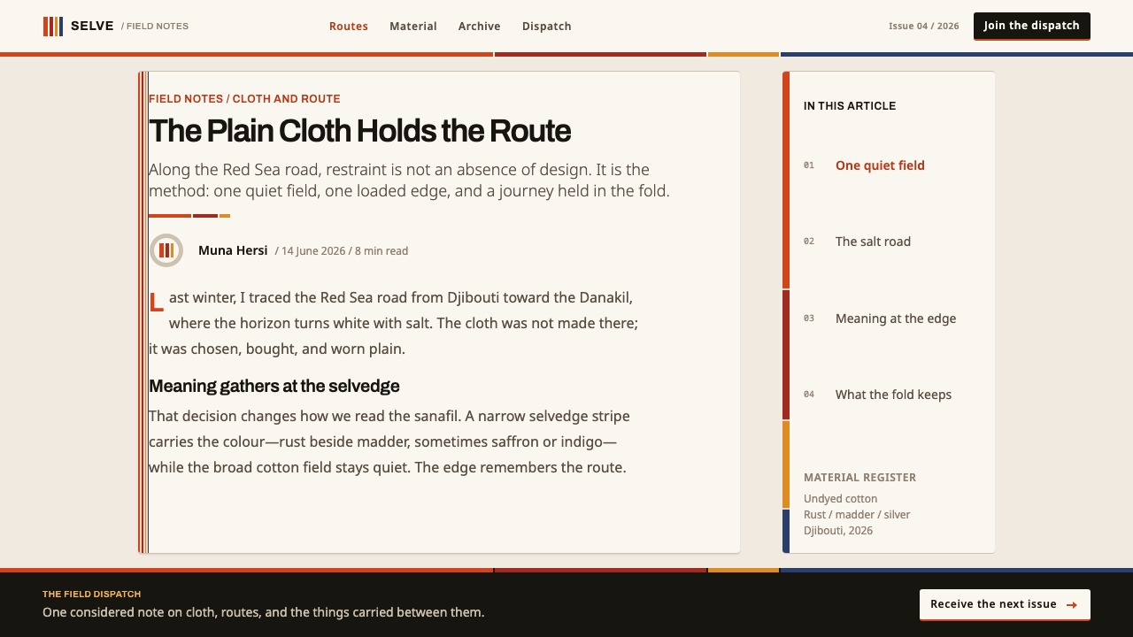 Afar Nomad Textile design style applied to a Article page