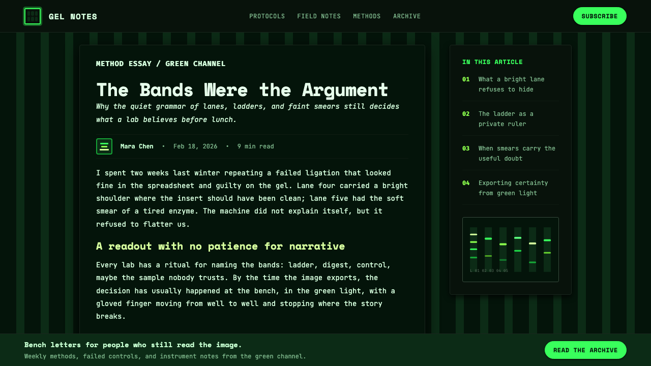 DNA Gel Electrophoresis design style applied to a Article page
