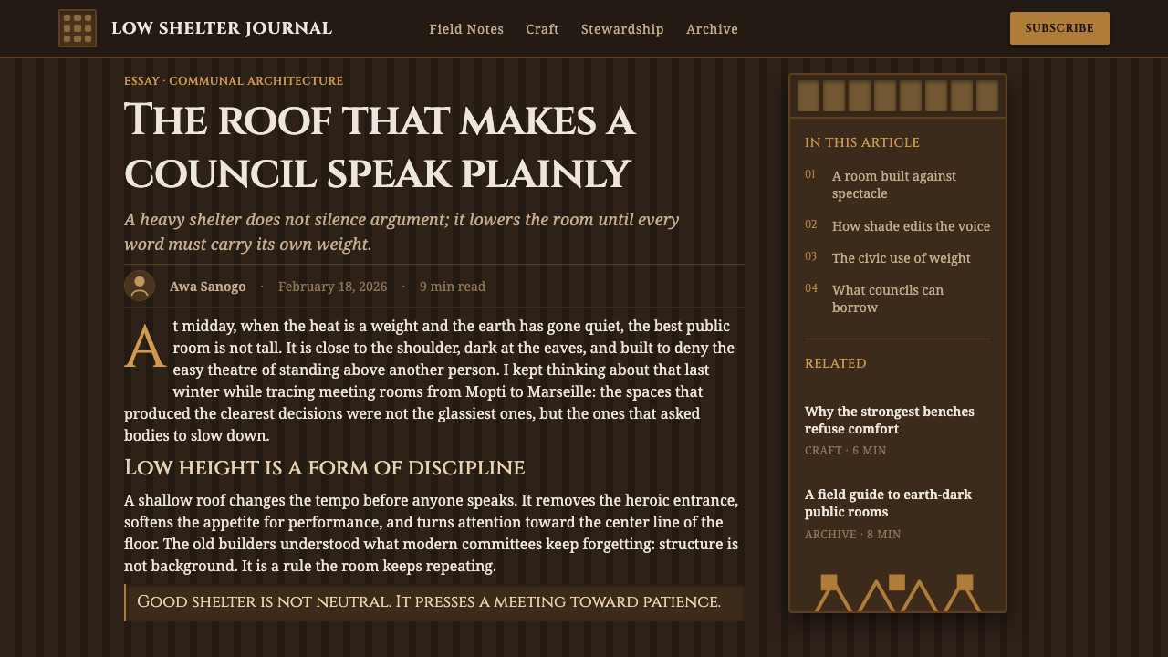 Dogon Toguna Shelter design style applied to a Article page