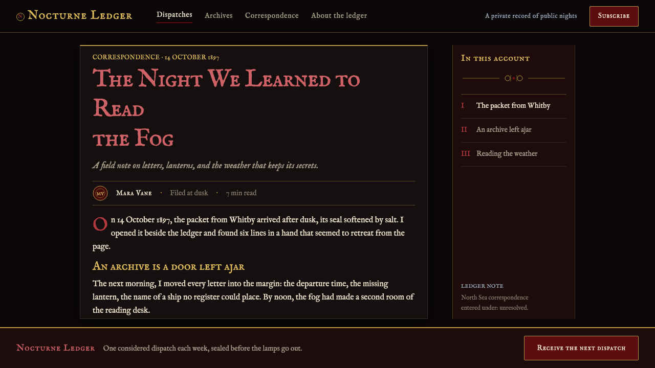 Dracula Gothic (1897) design style applied to a Article page