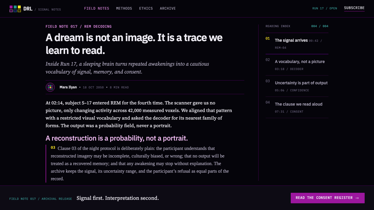 Dream Recording Lab design style applied to a Article page