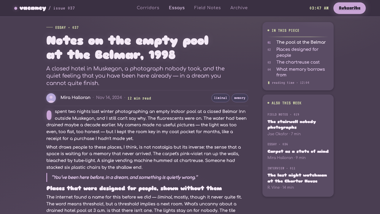 Dreamcore Liminal design style applied to a Article page