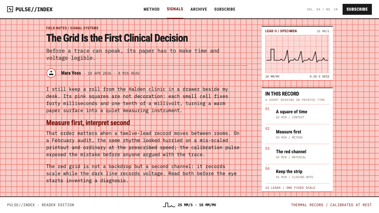 ECG Strip Paper design style applied to a Article page