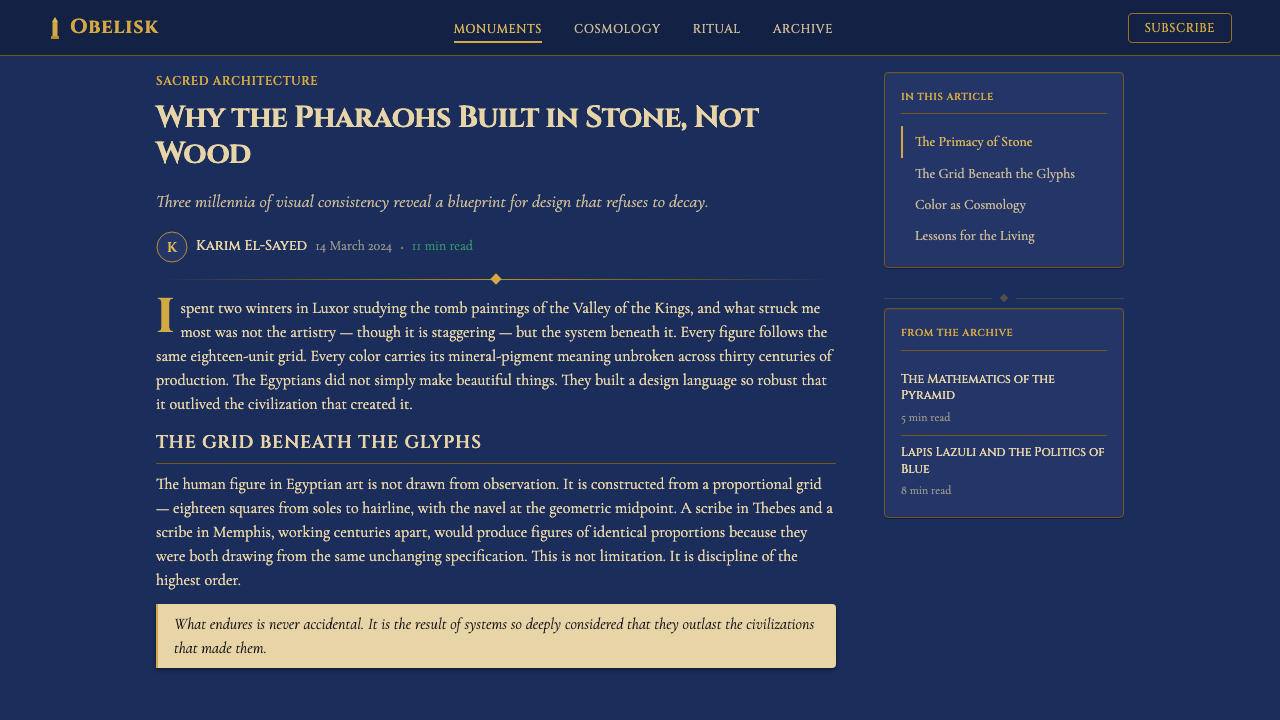 Egyptian Pharaonic 设计风格用在文章页上