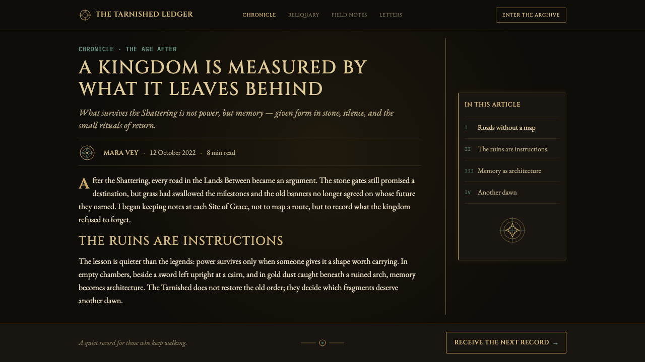 Elden Ring (2022) design style applied to a Article page