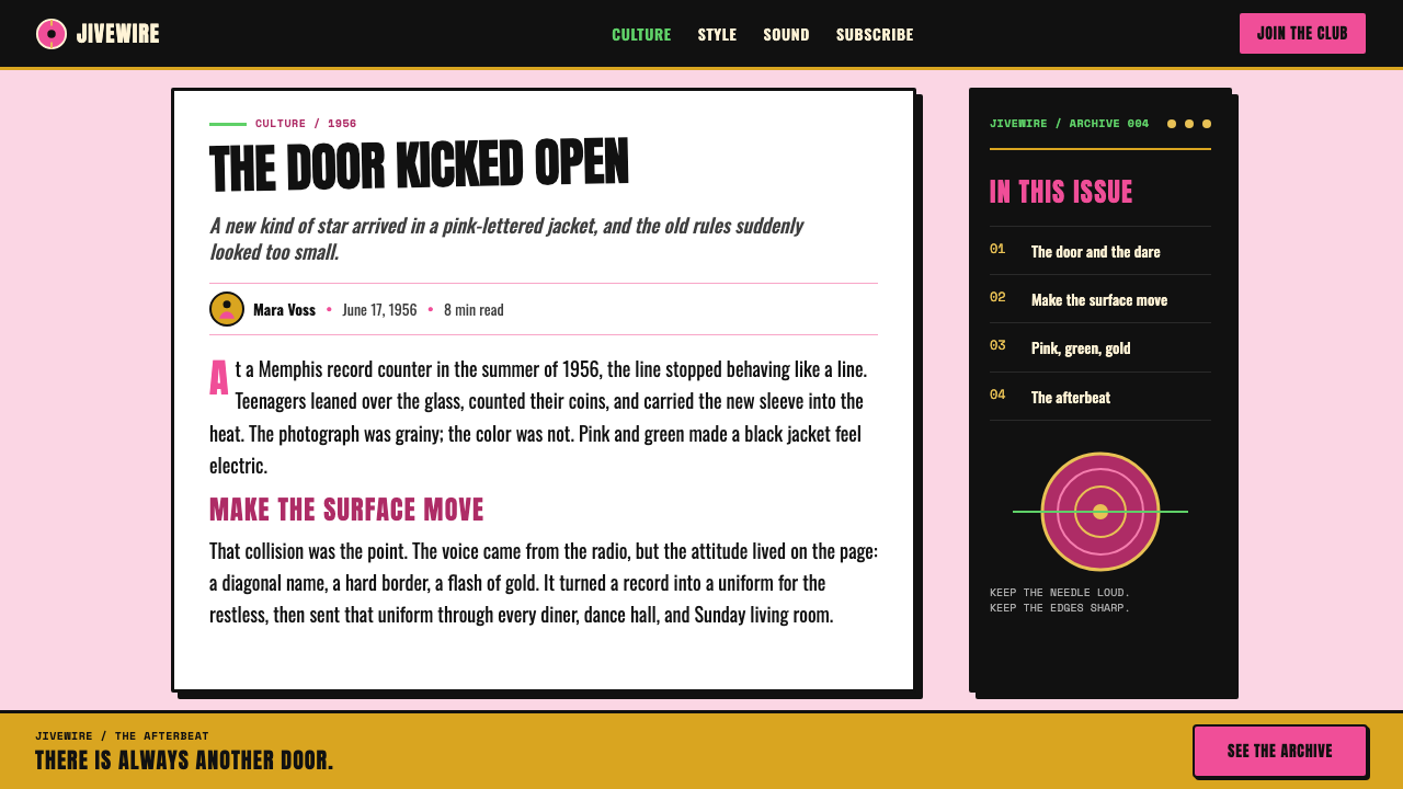 Elvis Presley (1956) design style applied to a Article page
