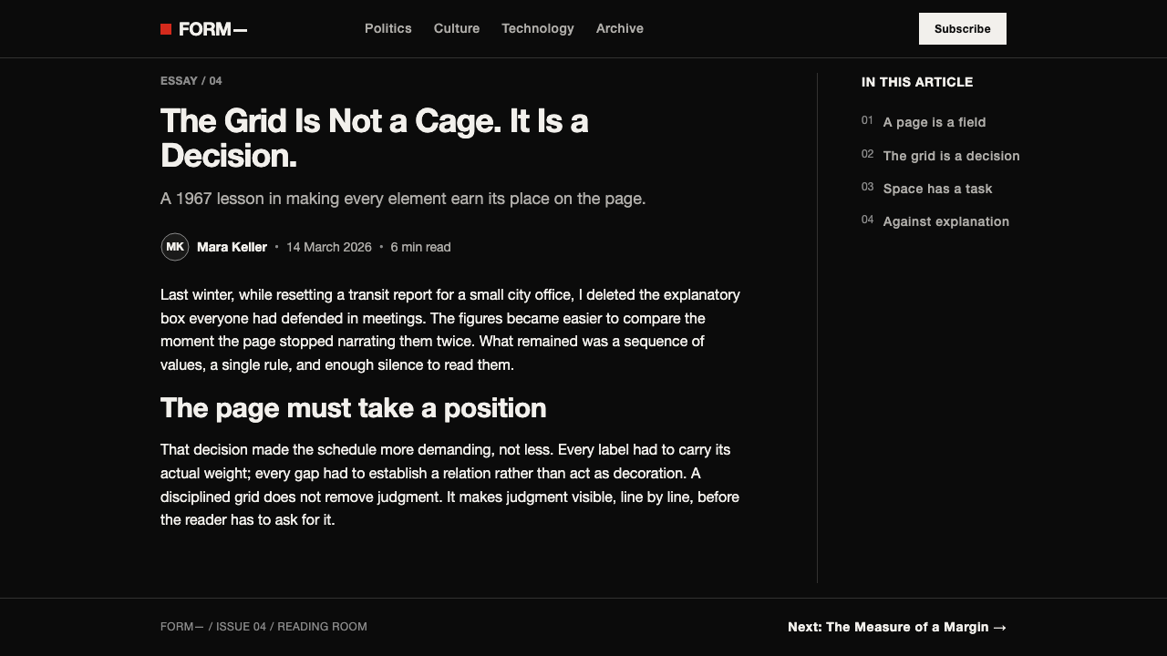 Emil Ruder Typografie design style applied to a Article page