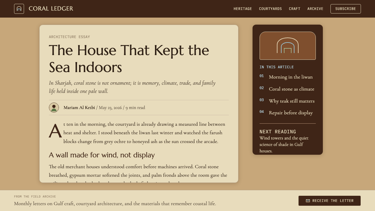 Emirati Bait Al Naboodah Coral House design style applied to a Article page