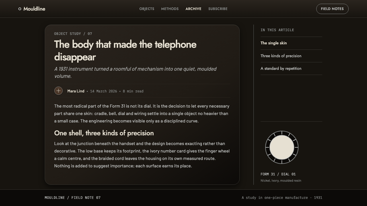 Ericsson Bakelite Telephone design style applied to a Article page