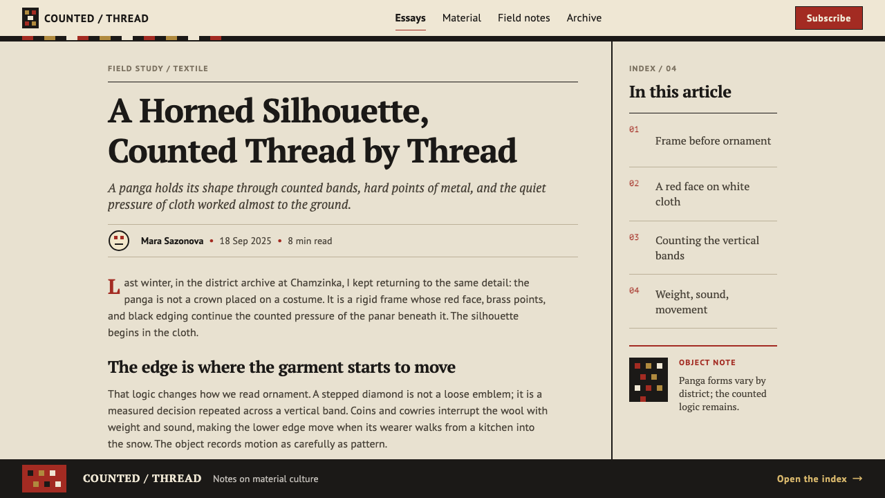 Erzya Panga design style applied to a Article page