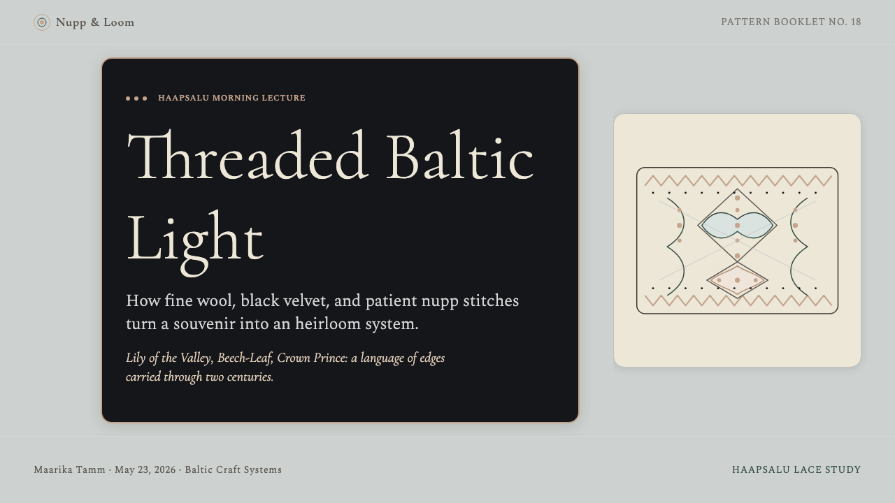 Estonian Haapsalu Lace Shawl design style applied to a Slide · cover