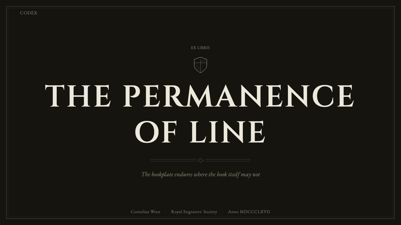 Ex Libris Bookplate design style applied to a Slide · cover