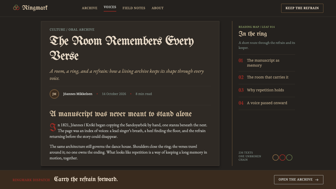 Faroese Kvæði design style applied to a Article page