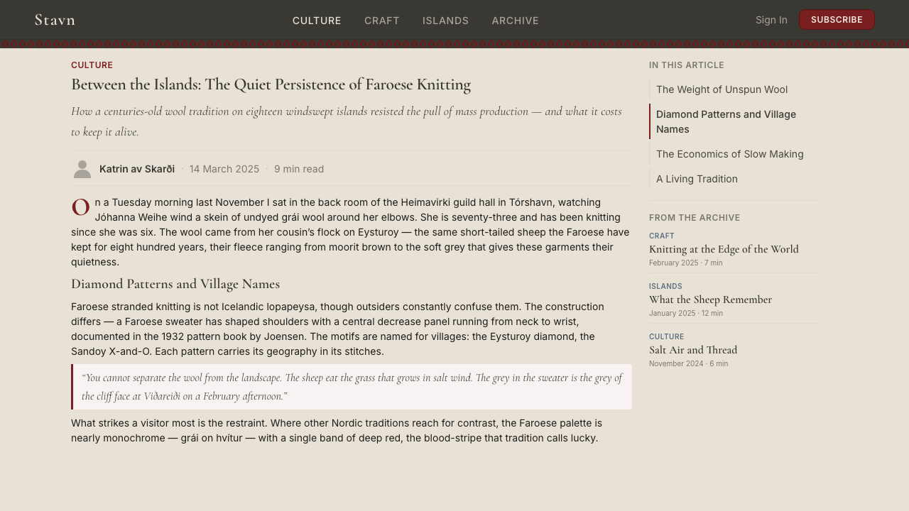 Faroese Knit Pattern Island Grey design style applied to a Article page