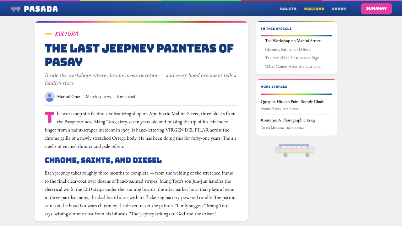 Filipino Jeepney 设计风格用在文章页上