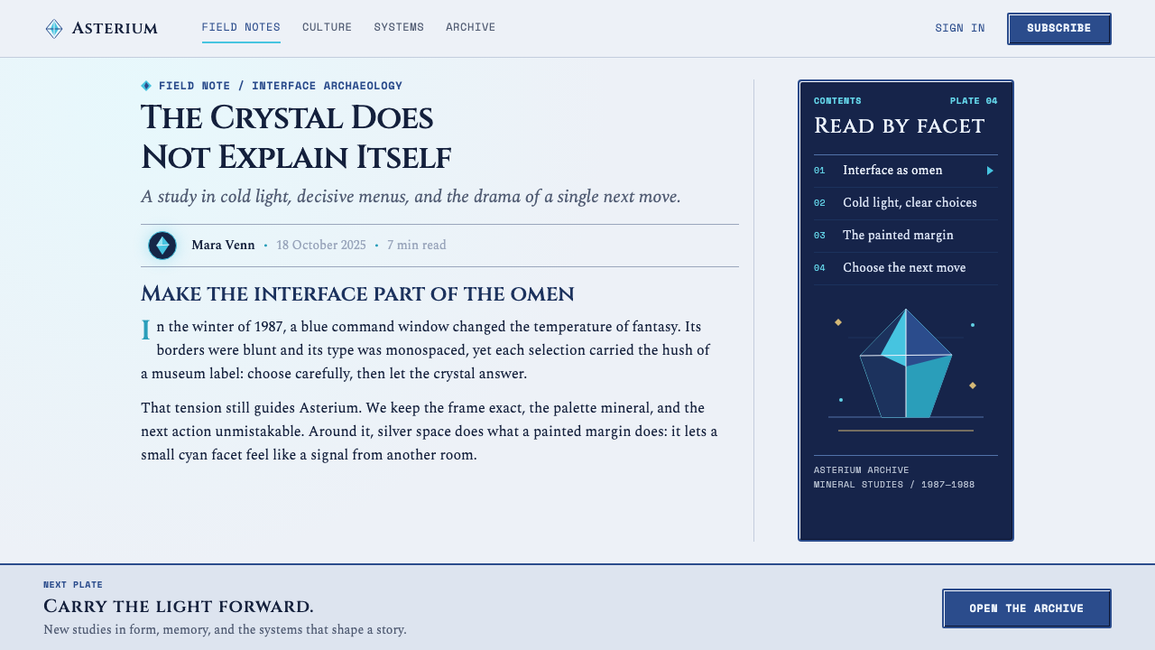 Final Fantasy Crystal (1987) design style applied to a Article page