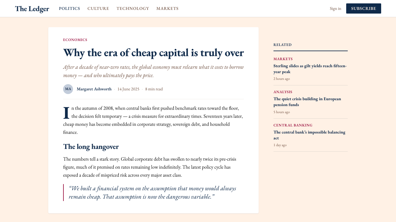 Financial Times (Pink Paper) 设计风格用在文章页上