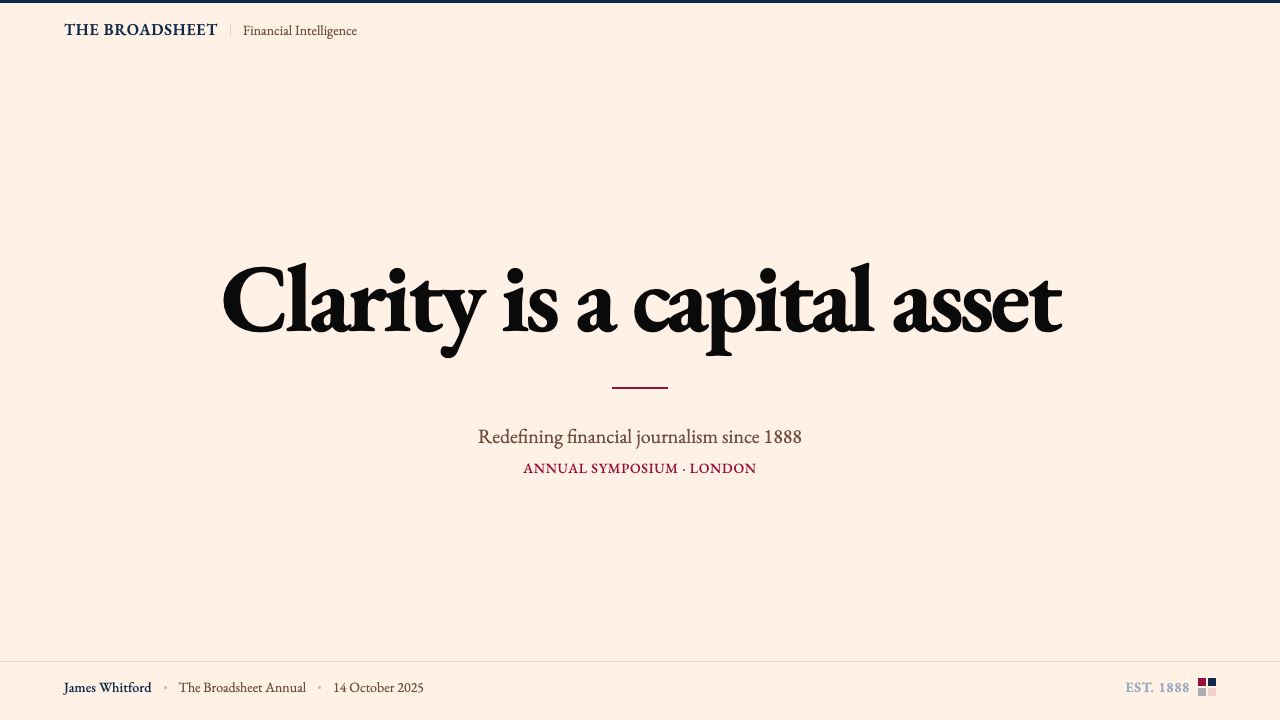 Financial Times (Pink Paper) 设计风格用在幻灯片 · 封面上
