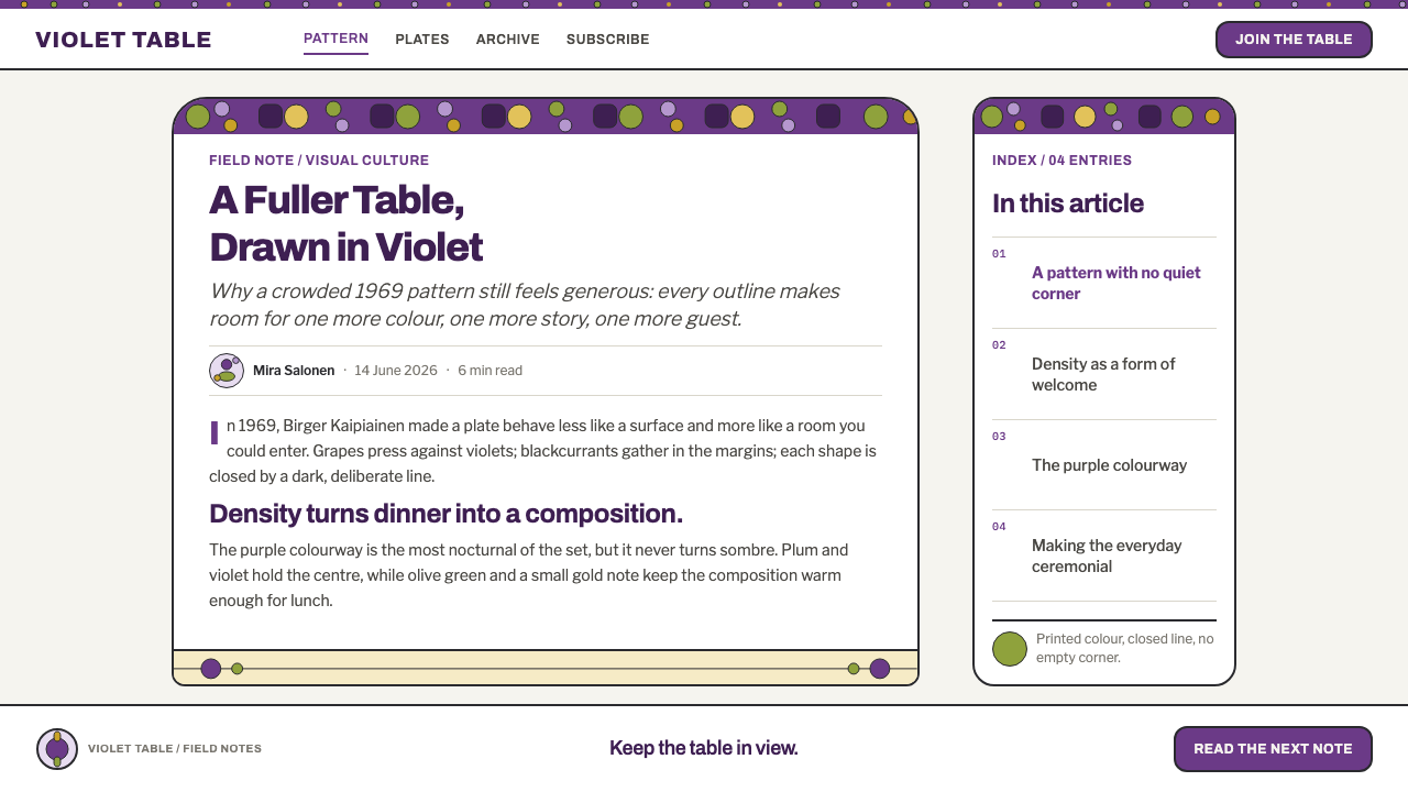 Arabia Paratiisi design style applied to an Article page