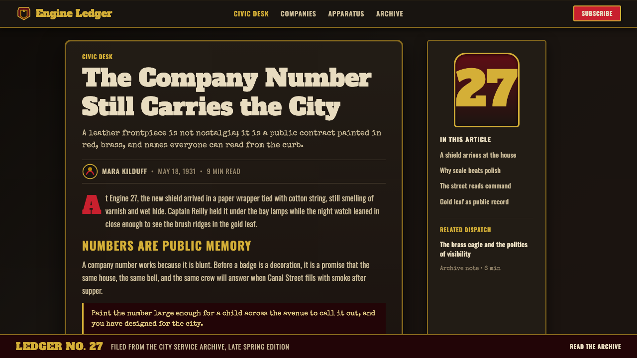 Fire Brigade Shield design style applied to a Article page