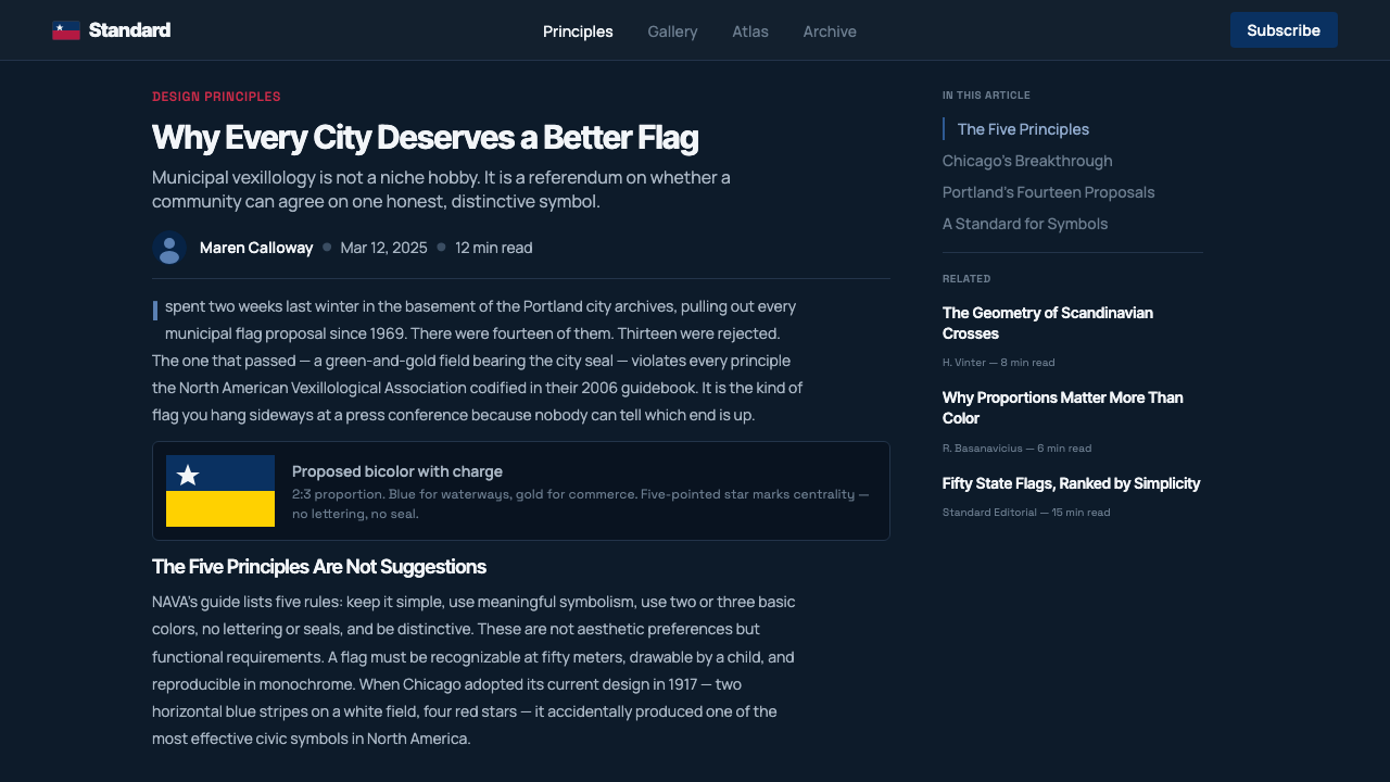 Vexillology Flag Design design style applied to a Article page