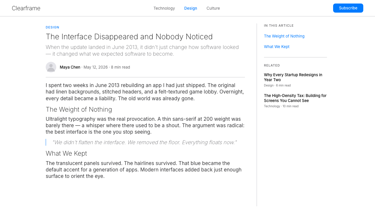 iOS 7 Flat 设计风格用在文章页上