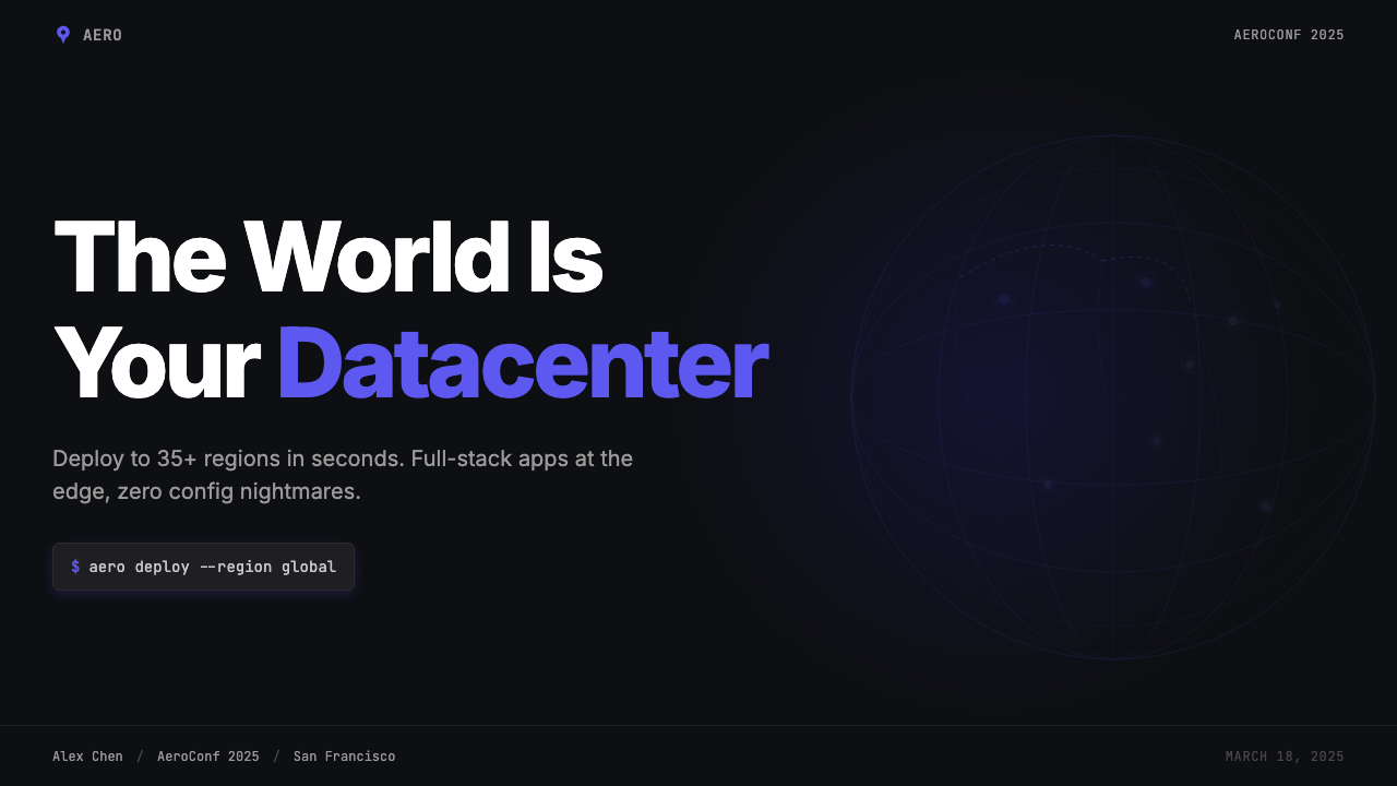 Fly.io Edge-Compute Purple 设计风格用在幻灯片 · 封面上