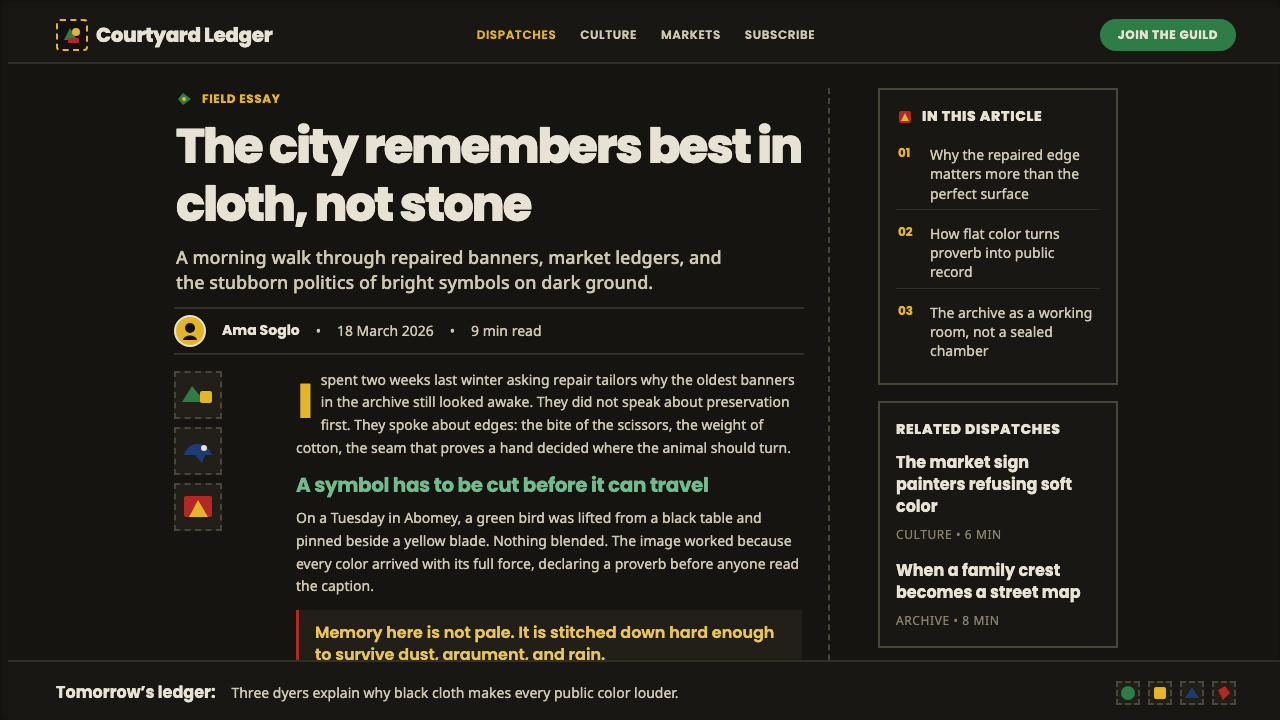 Fon Appliqué Banner design style applied to a Article page
