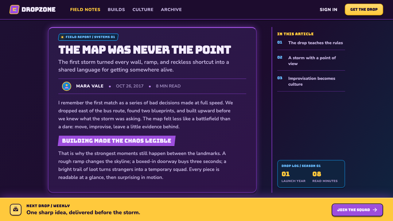 Fortnite (2017 Battle Royale) design style applied to a Article page