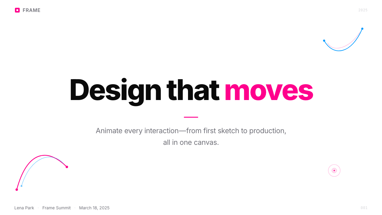 Framer Motion Pink 设计风格用在幻灯片 · 封面上