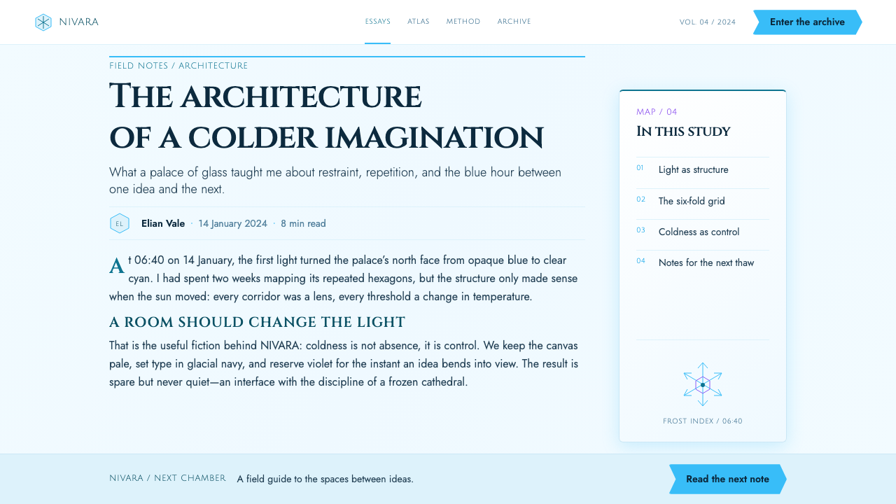 Frozen Ice Palace (2013) design style applied to a Article page